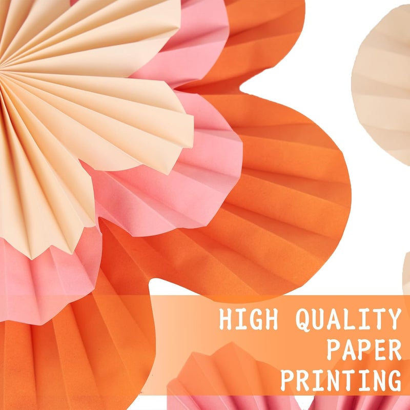 paper jazz Spring Paper Flowers Decoration Summer Orange Birthday Party Decoration Orange Pink Groovy Paper Fans Classroom for Wall Hanging Decor for Office Baby Shower Bulletin Board. - Image 5
